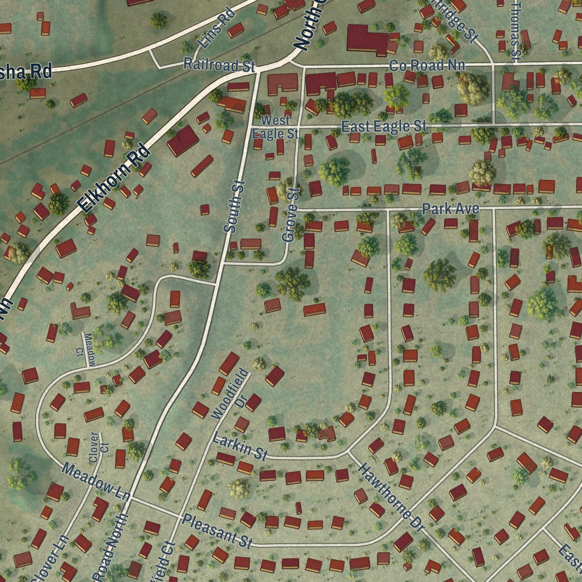 Close-up of the map of Eagle, Wisconsin print showing street and building detail