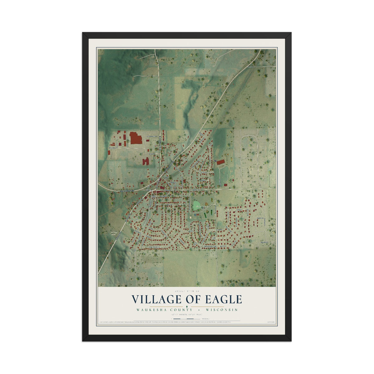 Map of Eagle, Wisconsin, 12 x 18 inch print in a black wood frame