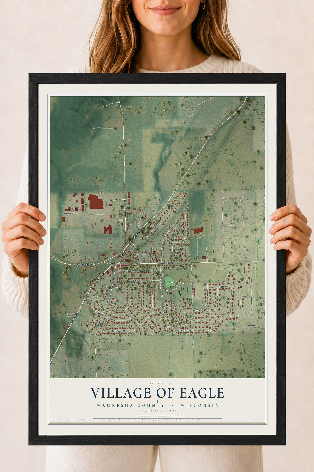 Map of Eagle, Wisconsin, 18 x 24 inch print in a black wood frame