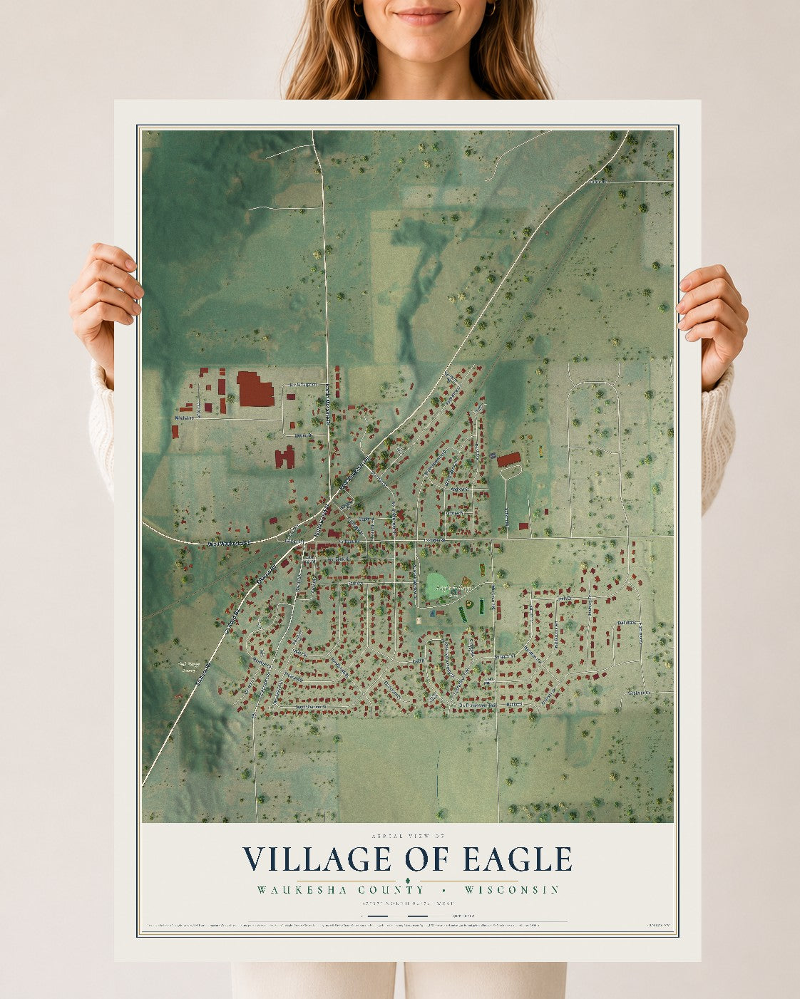 Map of Eagle, Wisconsin, 24 x 36 inch unframed archival matte print
