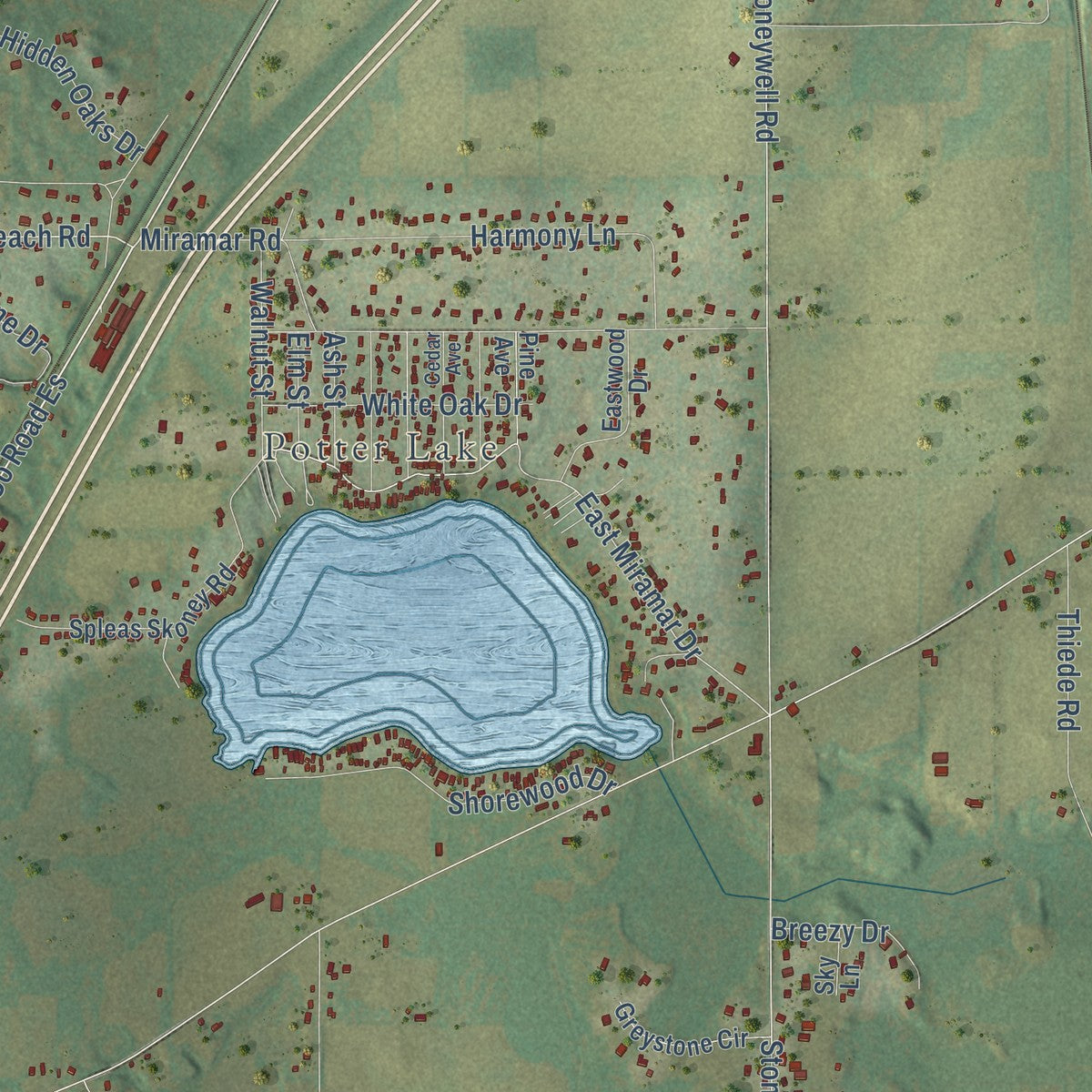 Second close-up of the map of the Town of East Troy, Wisconsin print showing more streets and buildings