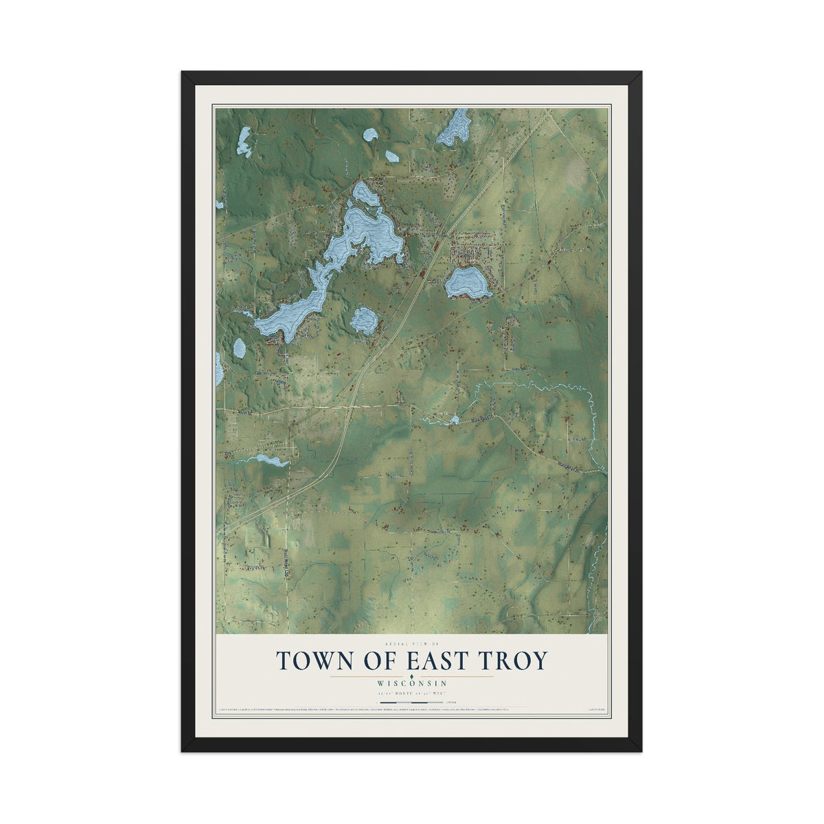 Map of the Town of East Troy, Wisconsin, 12 x 18 inch print in a black wood frame