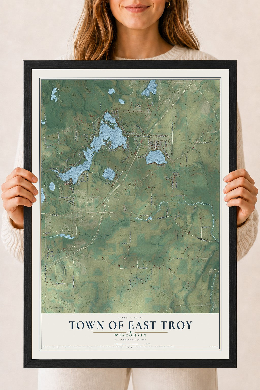 Map of the Town of East Troy, Wisconsin, 18 x 24 inch print in a black wood frame