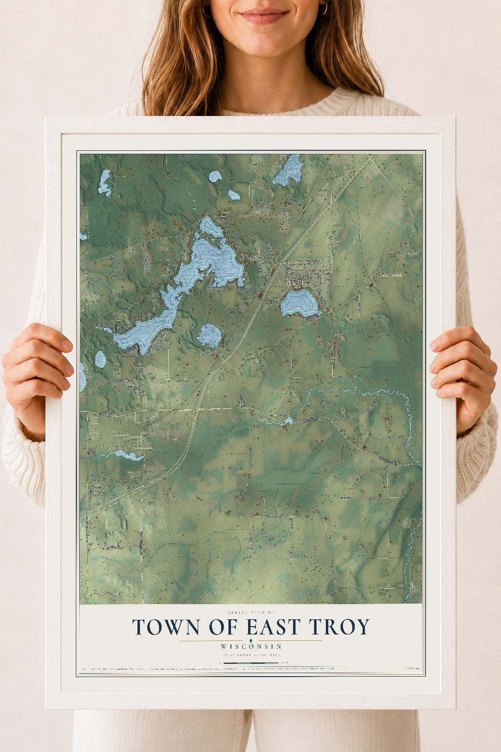 Map of the Town of East Troy, Wisconsin, 18 x 24 inch print in a white wood frame