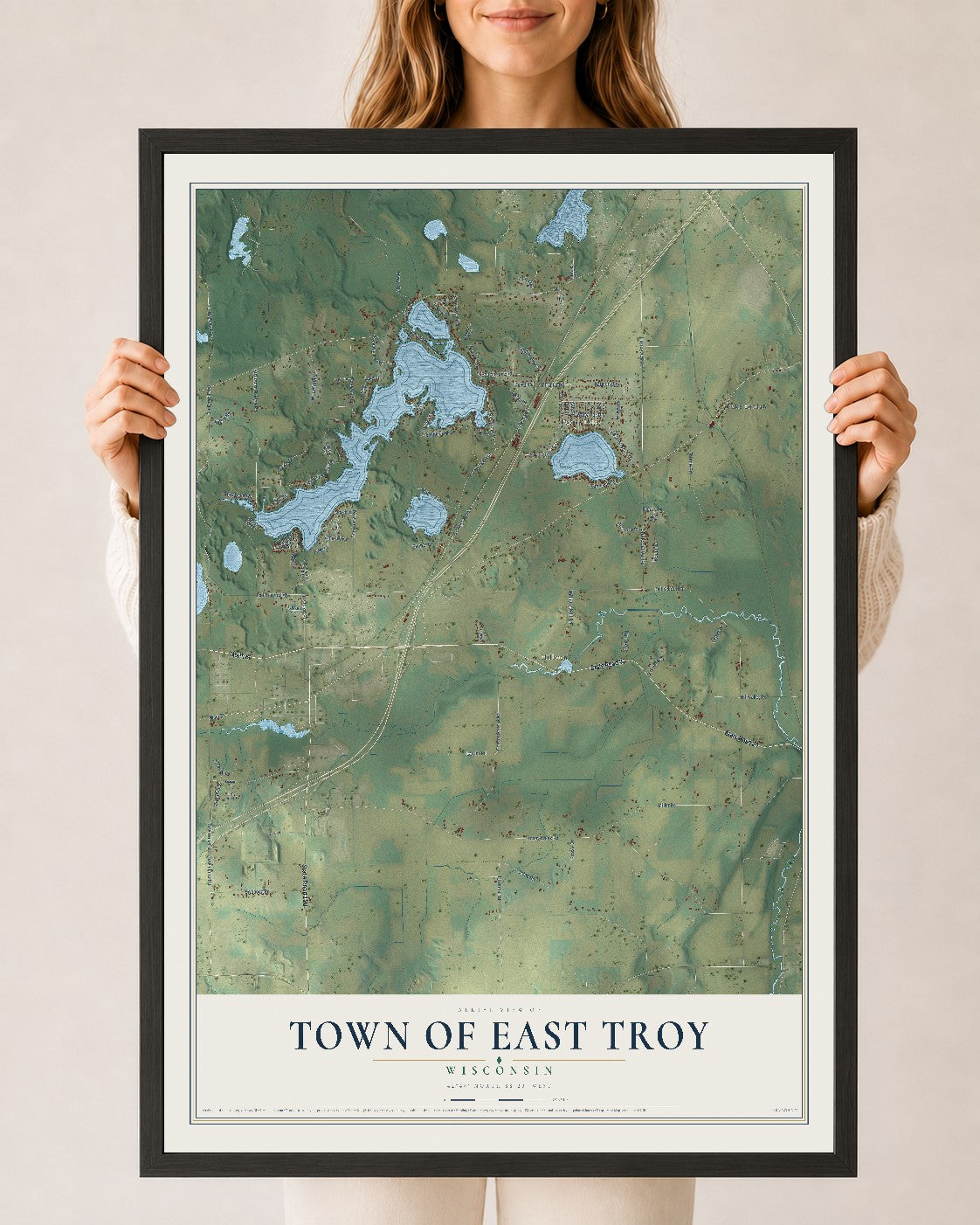 Map of the Town of East Troy, Wisconsin, 24 x 36 inch print in a black wood frame