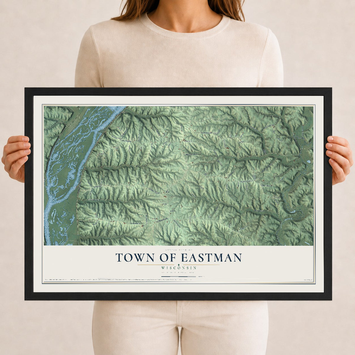 Map of the Town of Eastman, Wisconsin, 12 x 18 inch print in a black wood frame