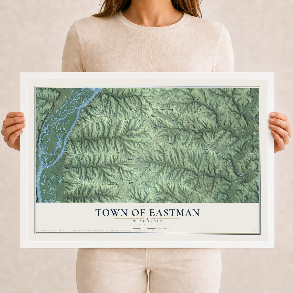 Map of the Town of Eastman, Wisconsin, 12 x 18 inch print in a white wood frame