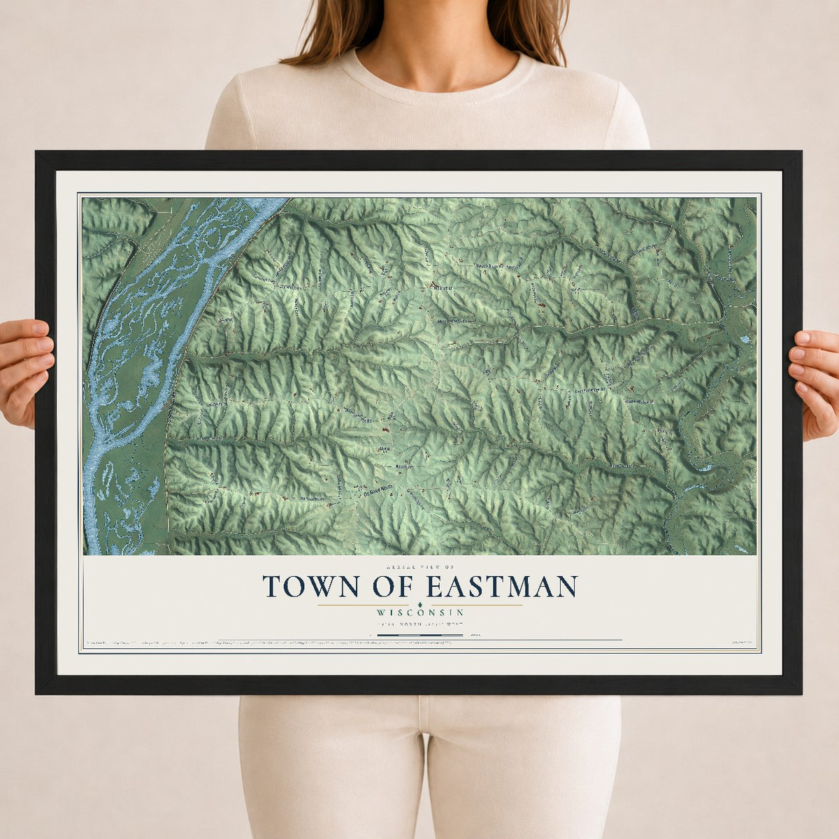 Map of the Town of Eastman, Wisconsin, 18 x 24 inch print in a black wood frame