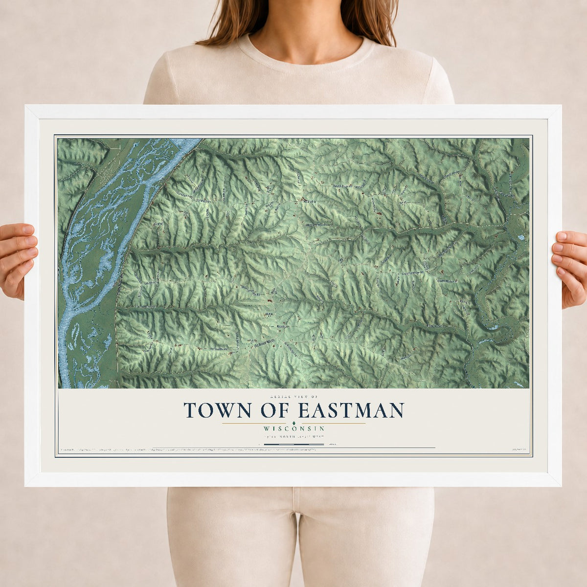 Map of the Town of Eastman, Wisconsin, 18 x 24 inch print in a white wood frame