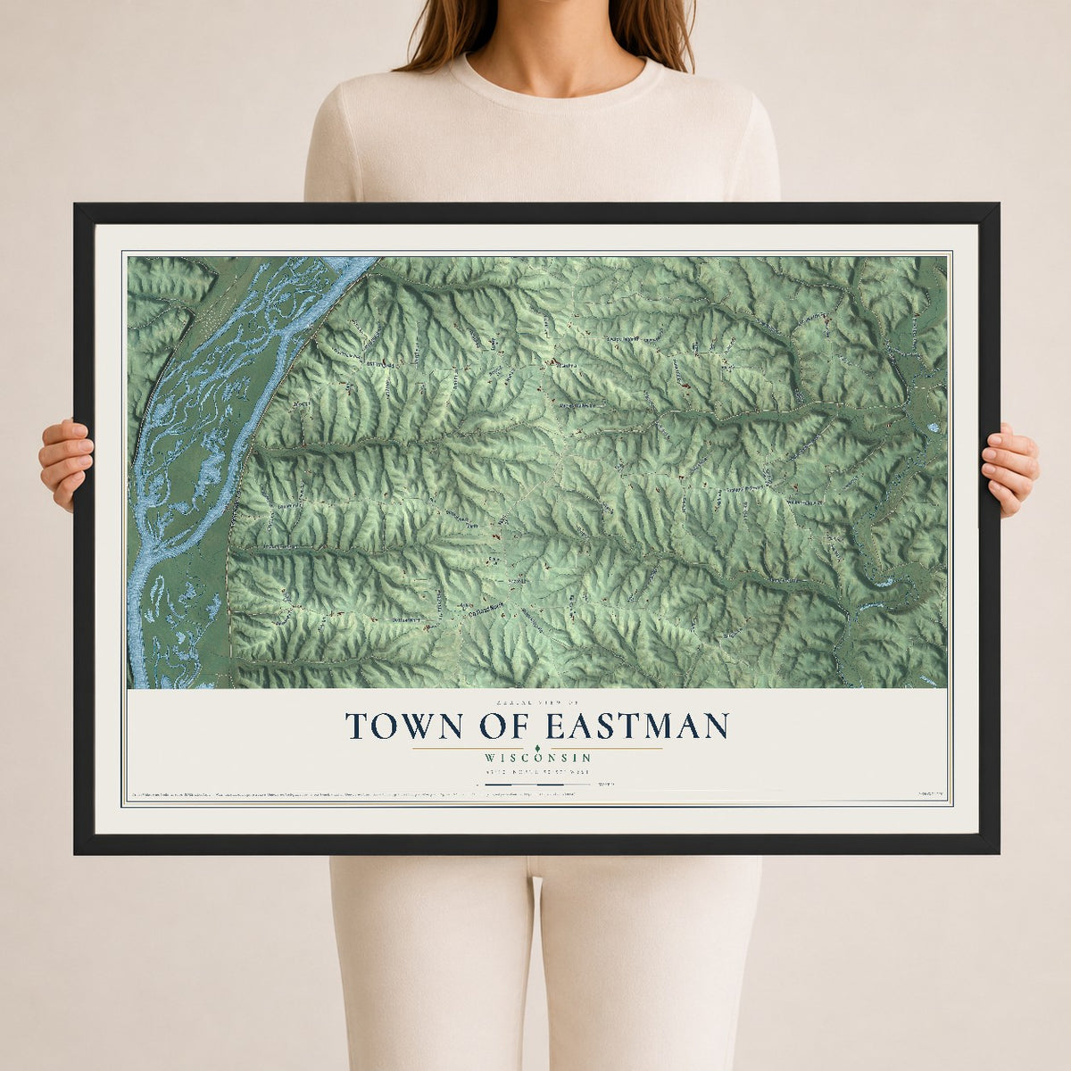 Map of the Town of Eastman, Wisconsin, 24 x 36 inch print in a black wood frame