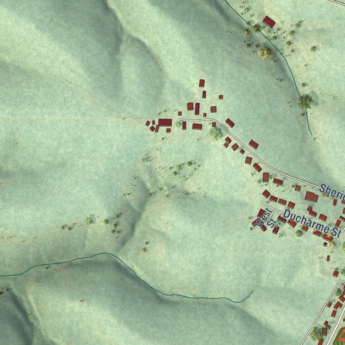 Second close-up of the map of Eastman, Wisconsin print showing more streets and buildings