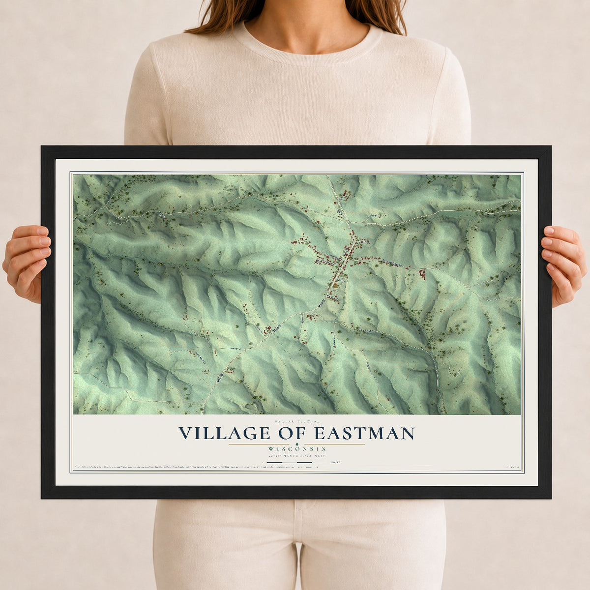 Map of Eastman, Wisconsin, 12 x 18 inch print in a black wood frame