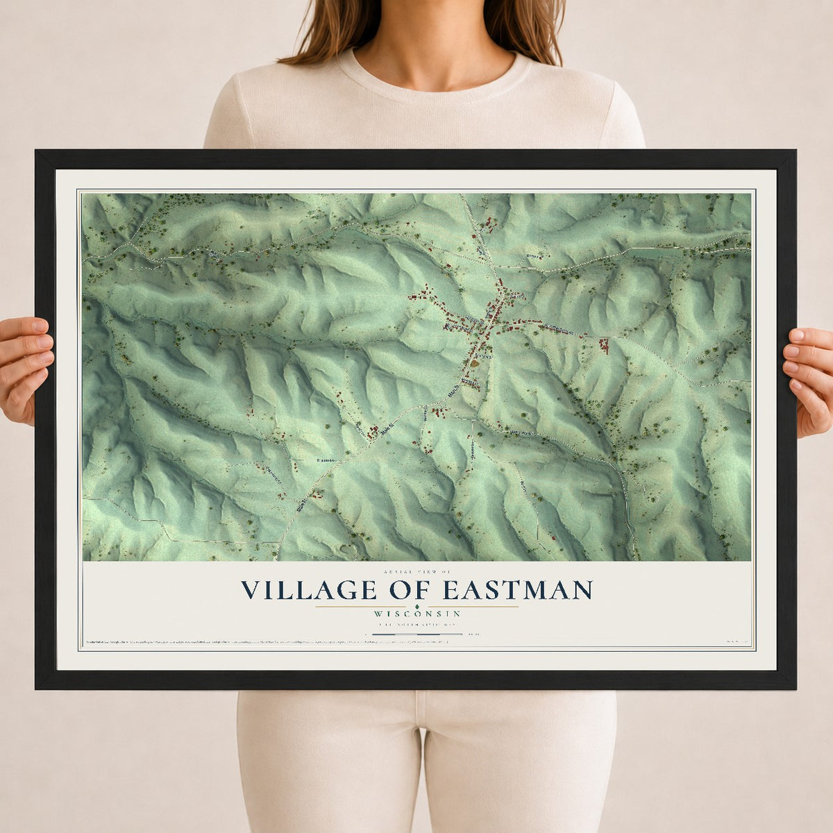 Map of Eastman, Wisconsin, 18 x 24 inch print in a black wood frame