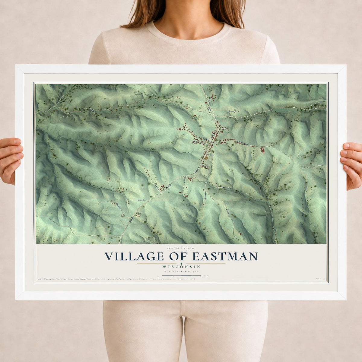 Map of Eastman, Wisconsin, 18 x 24 inch print in a white wood frame
