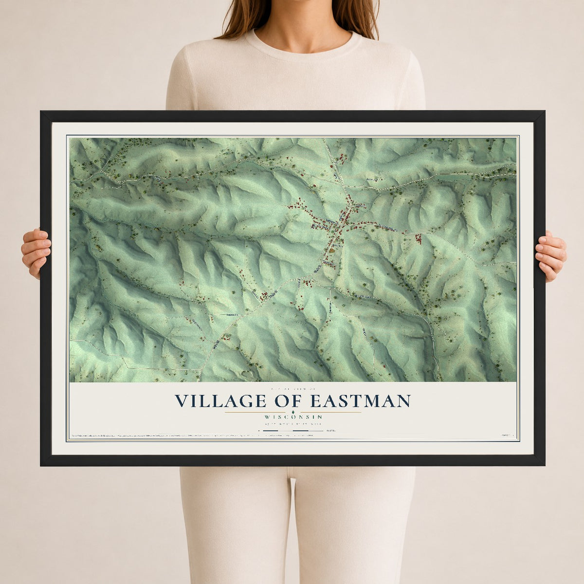 Map of Eastman, Wisconsin, 24 x 36 inch print in a black wood frame