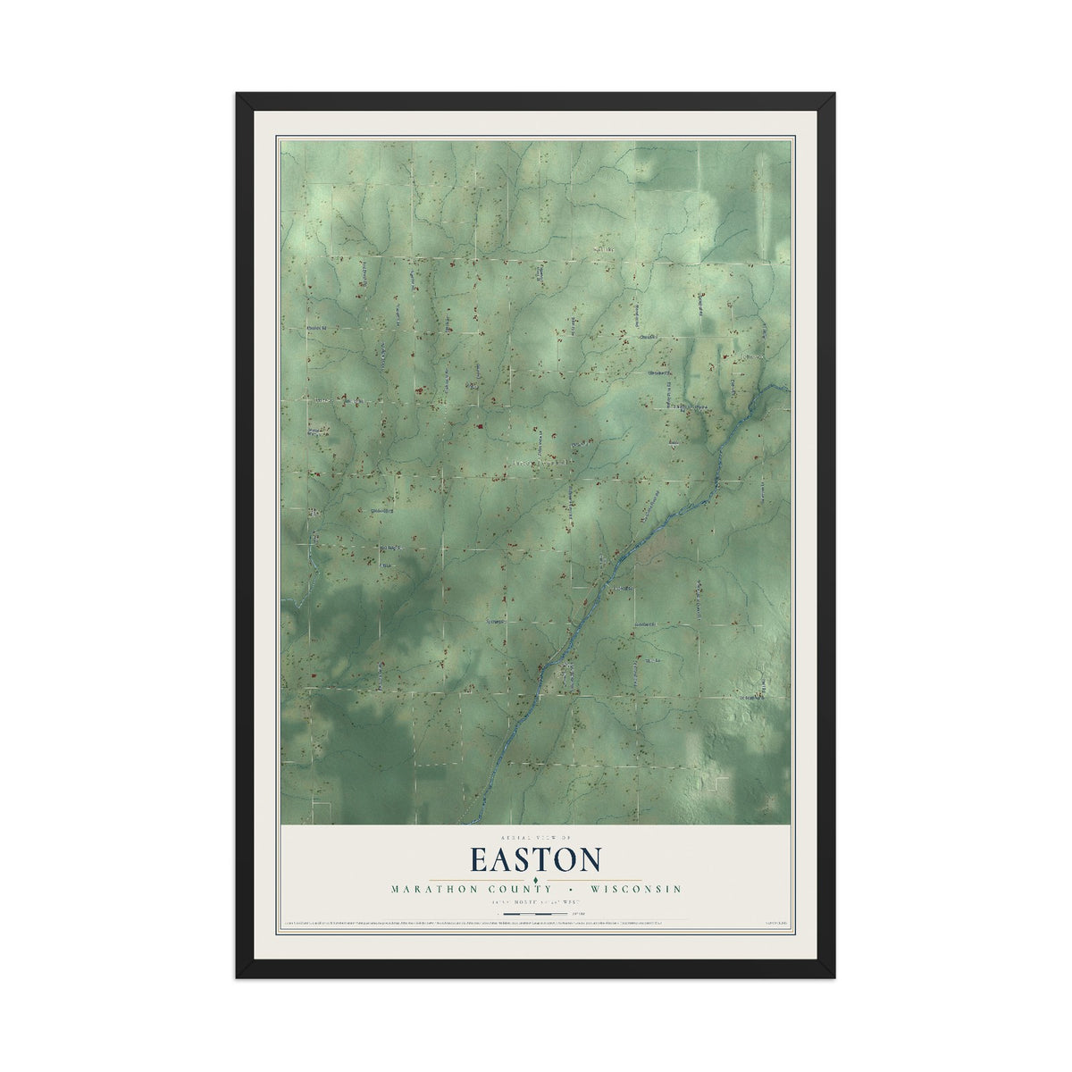 Map of Easton, Marathon County, Wisconsin, 12 x 18 inch print in a black wood frame