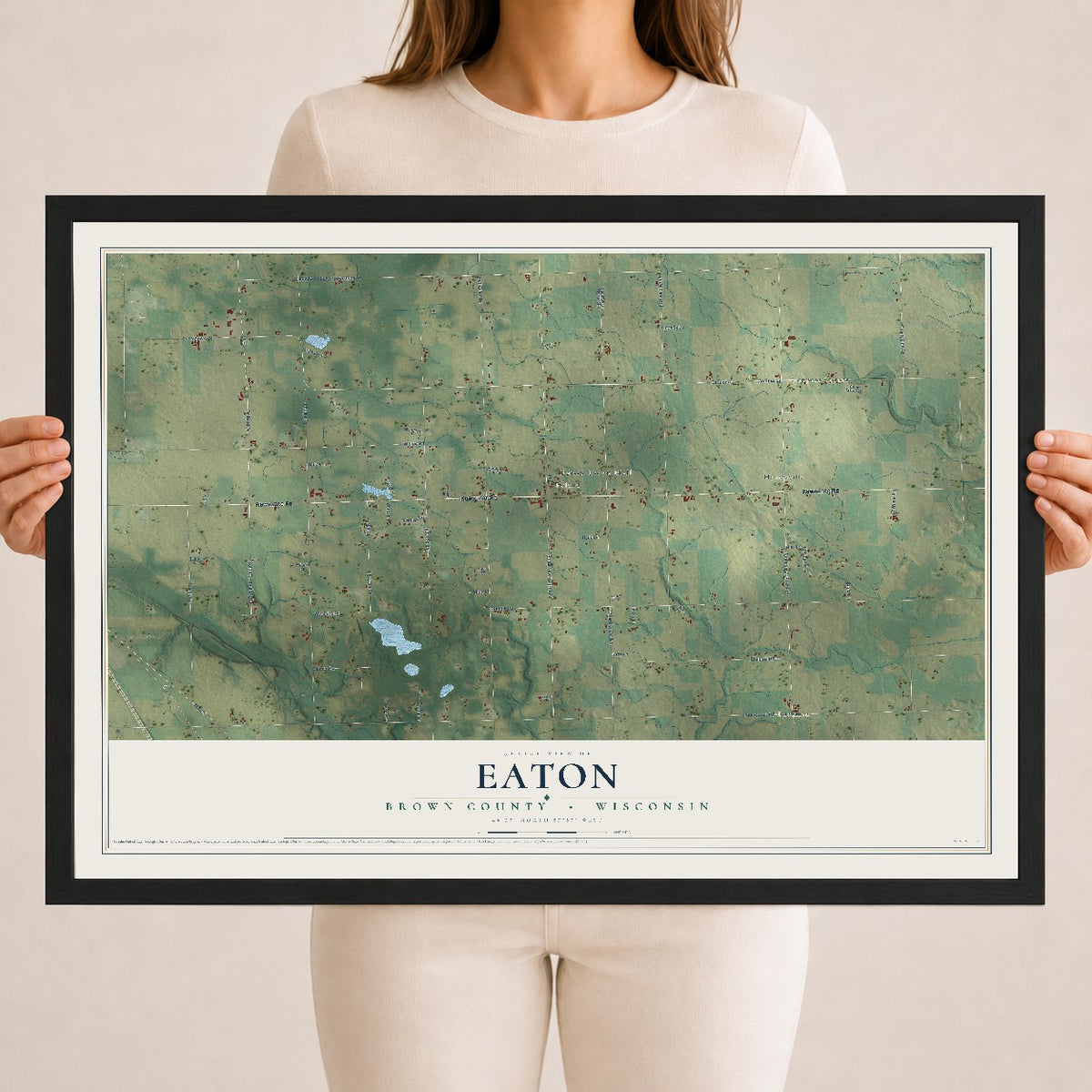 Map of Eaton, Brown County, Wisconsin, 18 x 24 inch print in a black wood frame