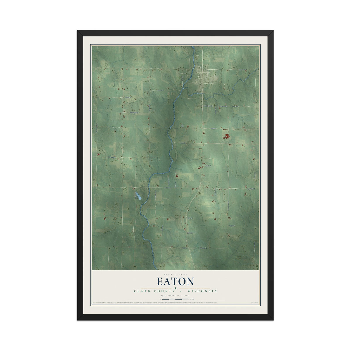 Map of Eaton, Clark County, Wisconsin, 12 x 18 inch print in a black wood frame