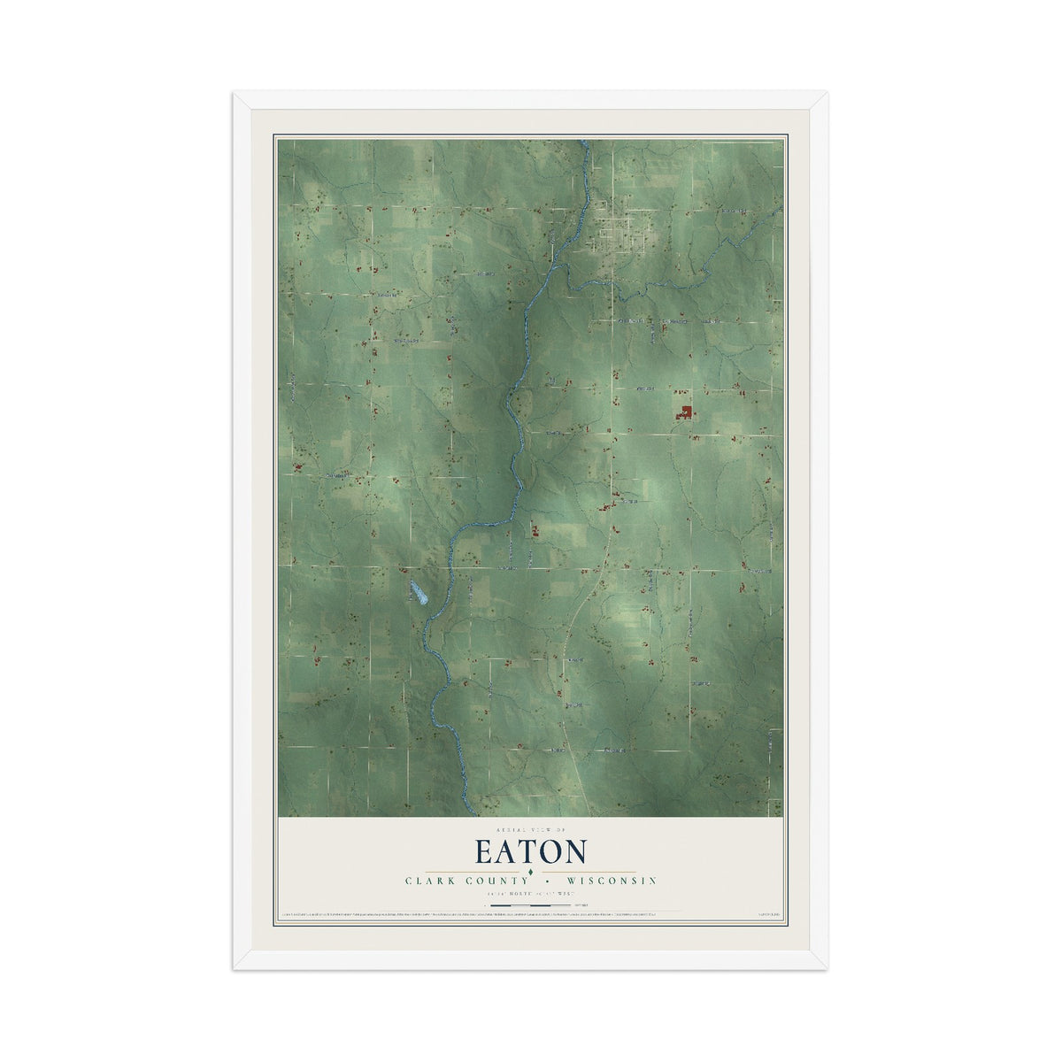 Map of Eaton, Clark County, Wisconsin, 12 x 18 inch print in a white wood frame