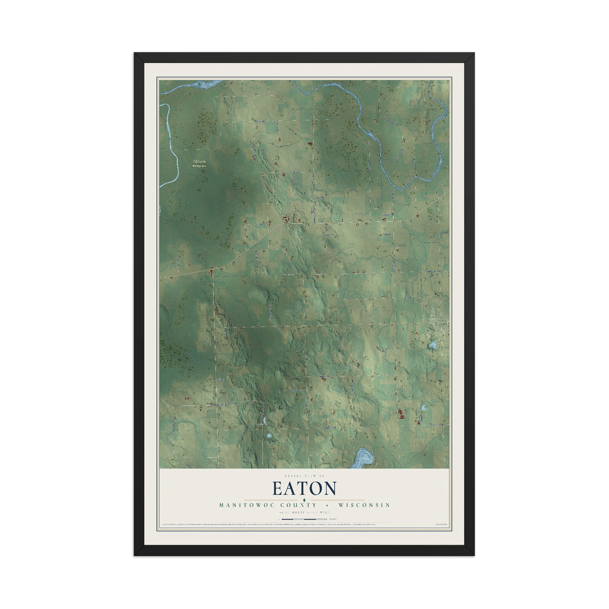 Map of Eaton, Manitowoc County, Wisconsin, 12 x 18 inch print in a black wood frame