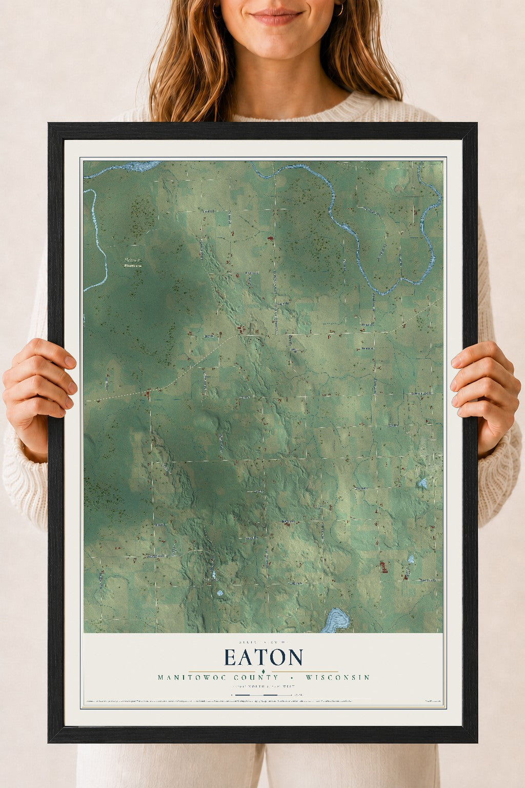Map of Eaton, Manitowoc County, Wisconsin, 18 x 24 inch print in a black wood frame