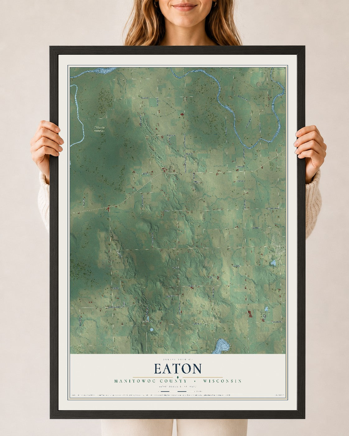Map of Eaton, Manitowoc County, Wisconsin, 24 x 36 inch print in a black wood frame