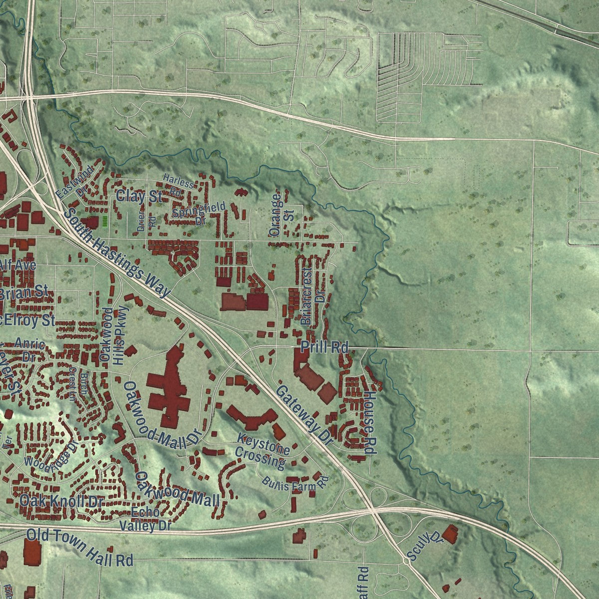 Second close-up of the map of Eau Claire, Wisconsin print showing more streets and buildings