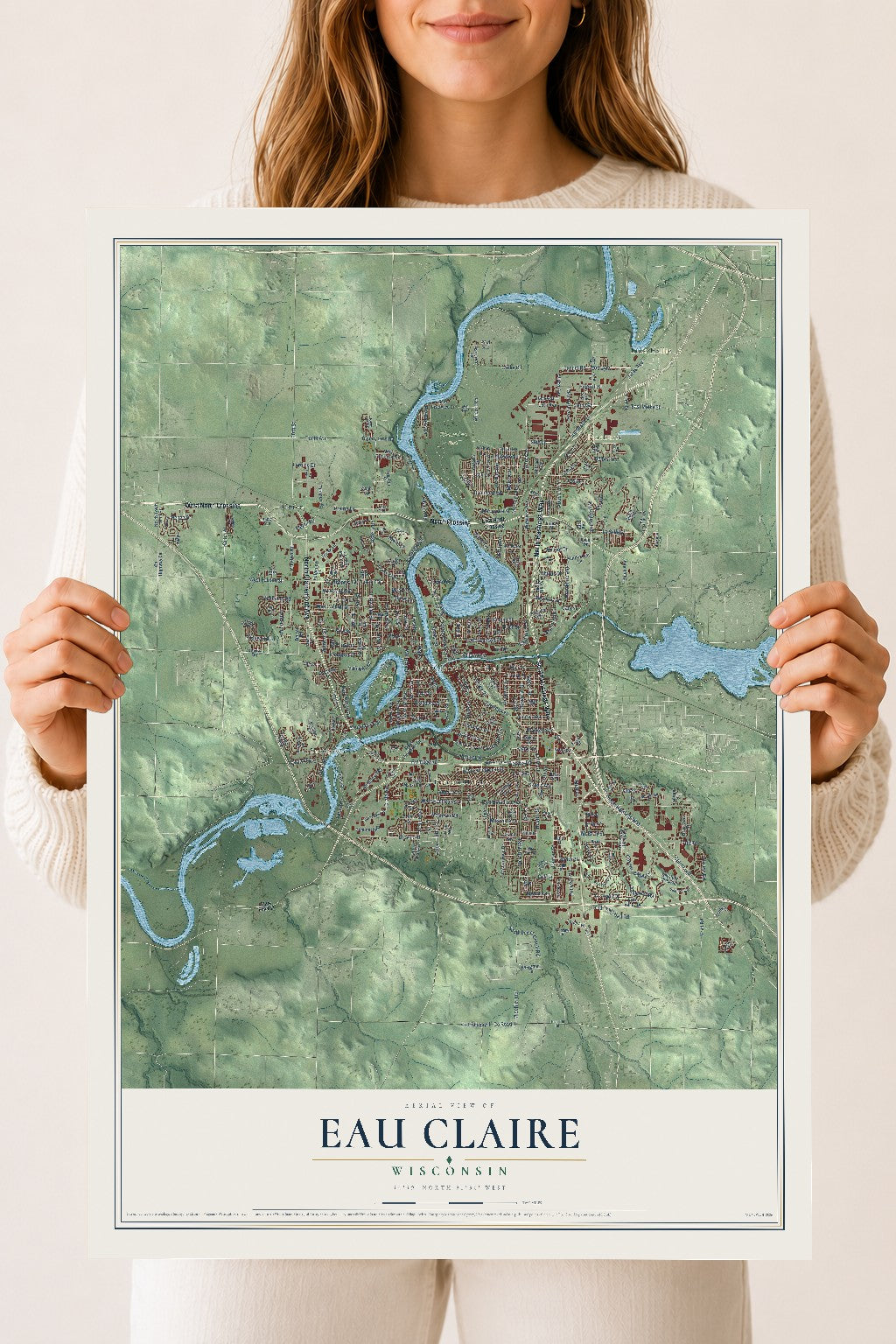 Map of Eau Claire, Wisconsin, 18 x 24 inch unframed archival matte print