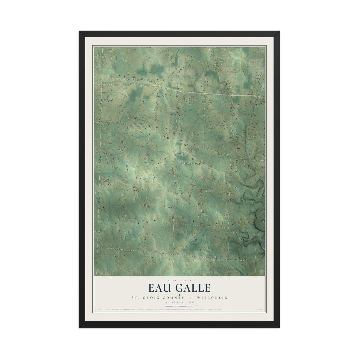 Map of Eau Galle, St. Croix County, Wisconsin, 12 x 18 inch print in a black wood frame
