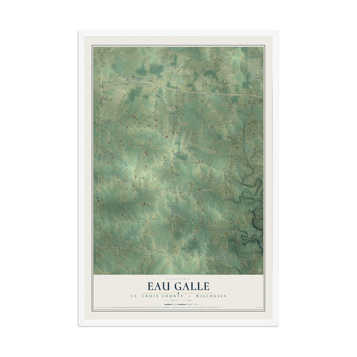 Map of Eau Galle, St. Croix County, Wisconsin, 12 x 18 inch print in a white wood frame