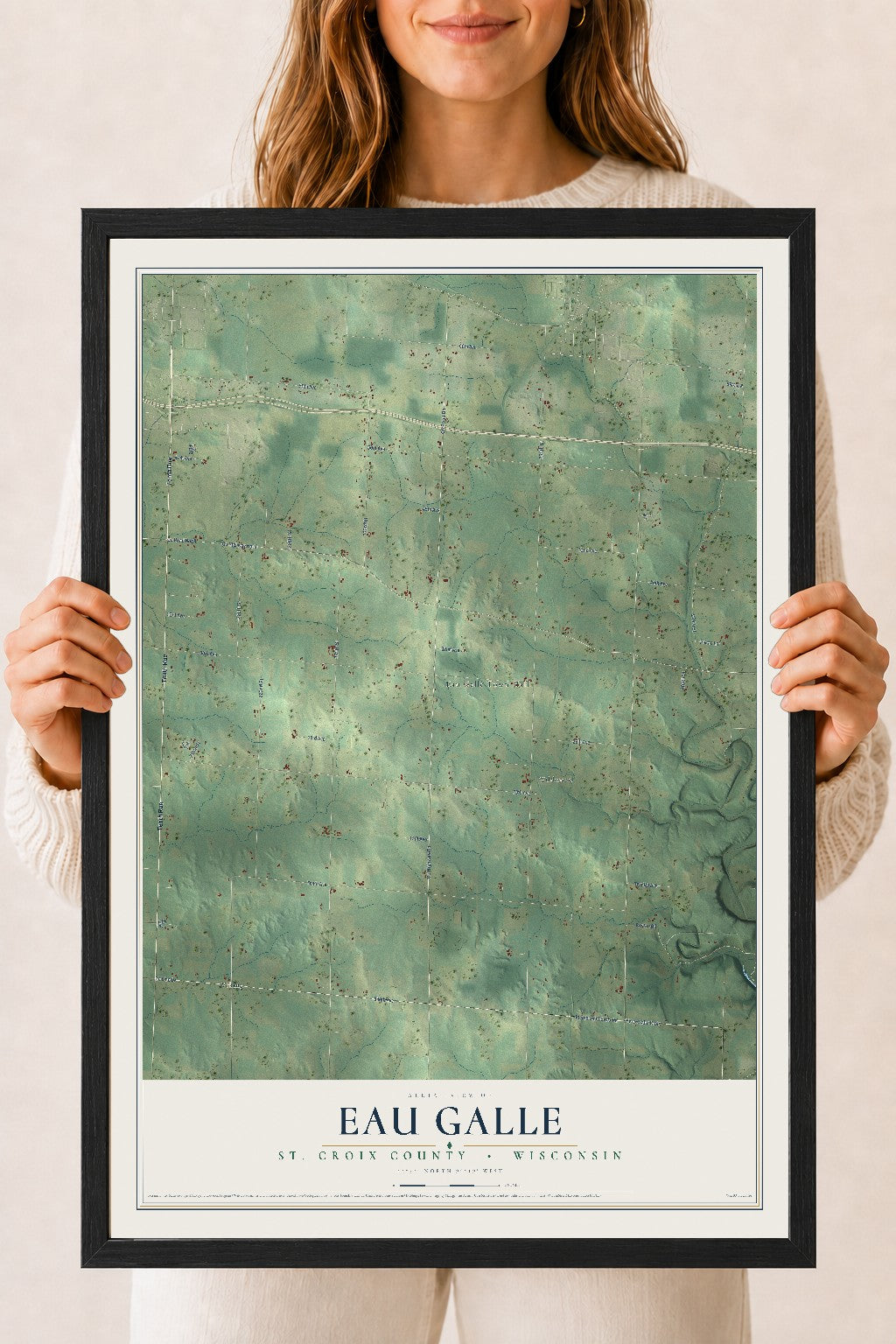 Map of Eau Galle, St. Croix County, Wisconsin, 18 x 24 inch print in a black wood frame