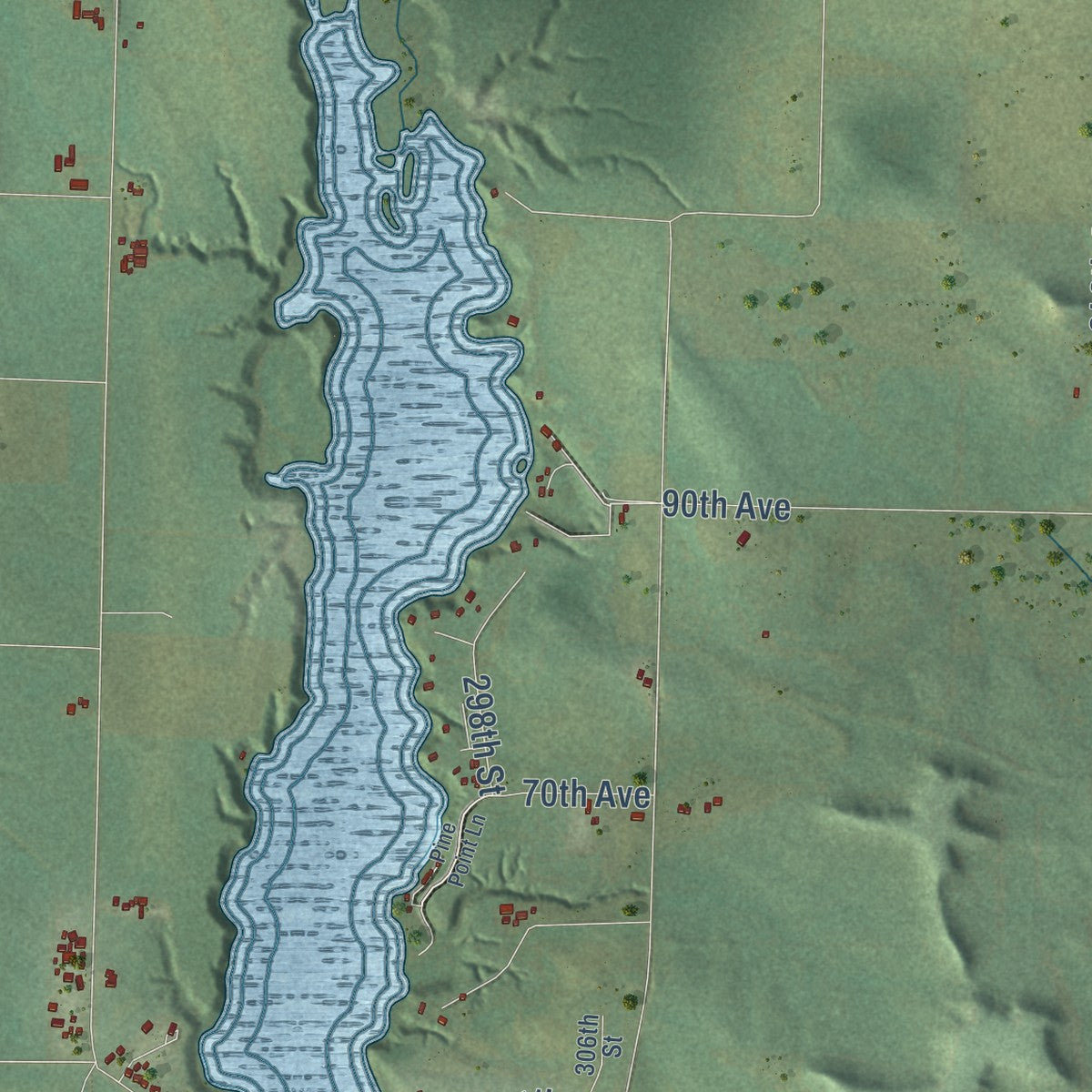Close-up of the map of Eau Galle, Dunn County, Wisconsin print showing street and building detail