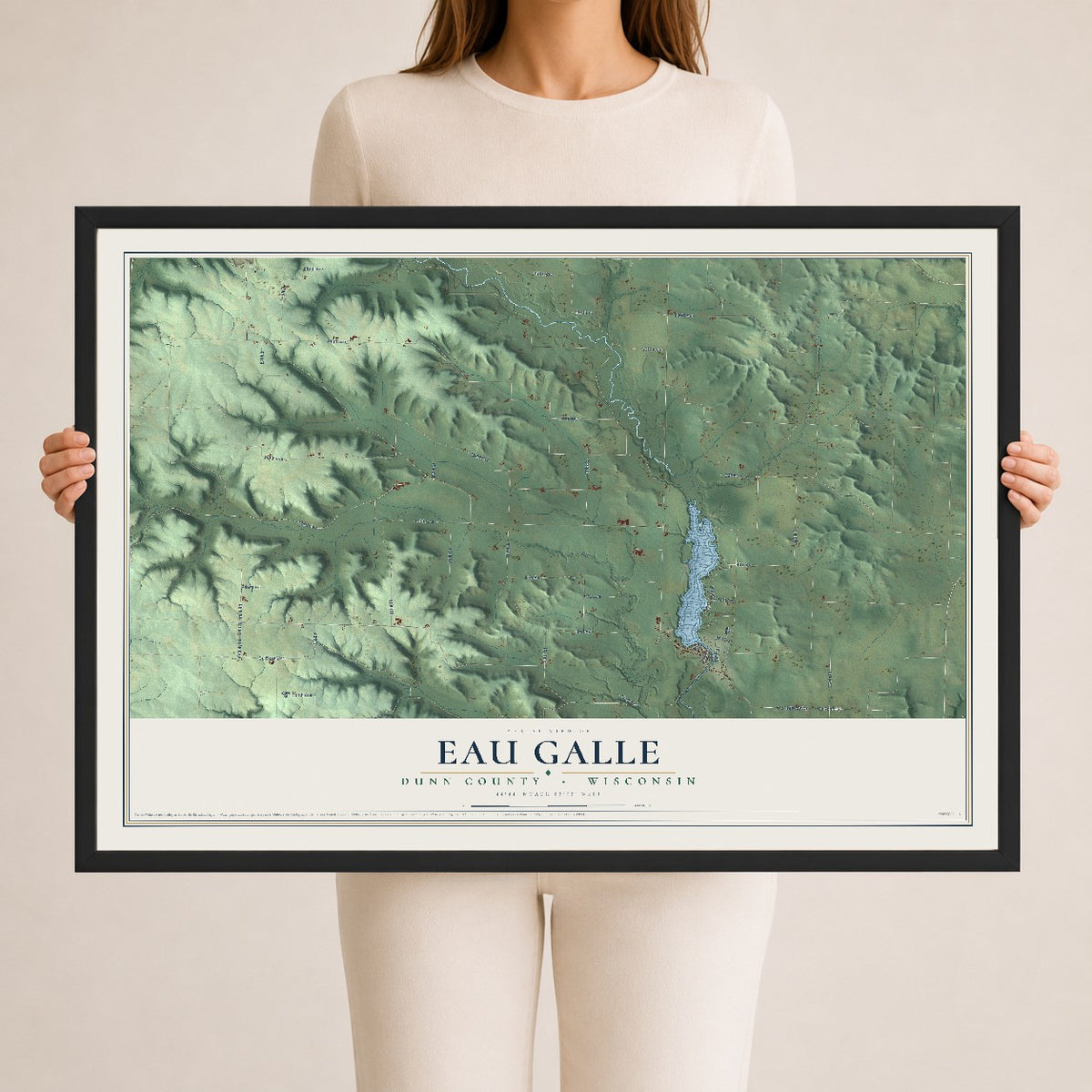 Map of Eau Galle, Dunn County, Wisconsin, 24 x 36 inch print in a black wood frame