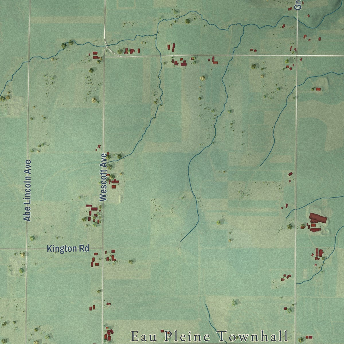 Close-up of the map of Eau Pleine, Marathon County, Wisconsin print showing street and building detail