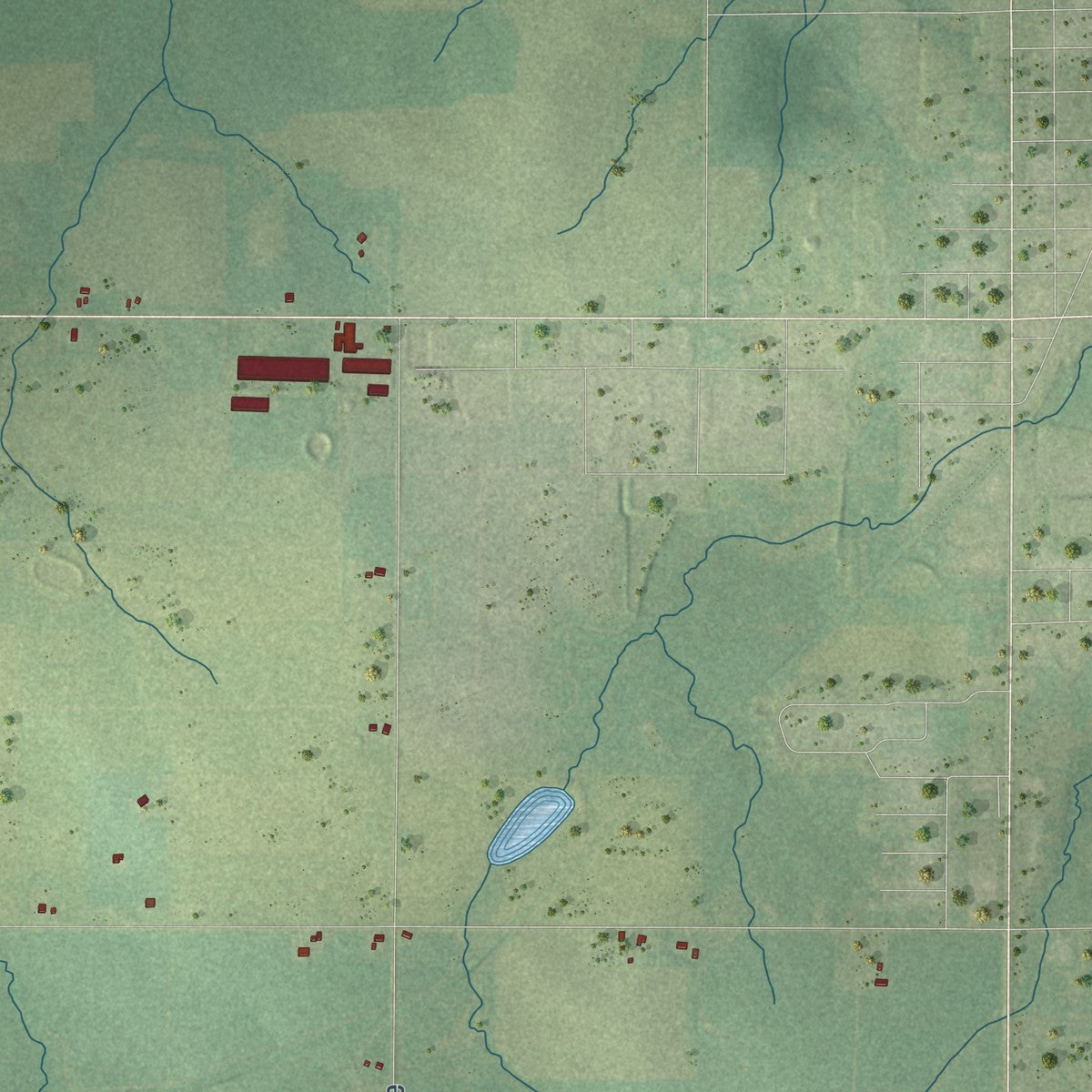 Second close-up of the map of Eau Pleine, Marathon County, Wisconsin print showing more streets and buildings