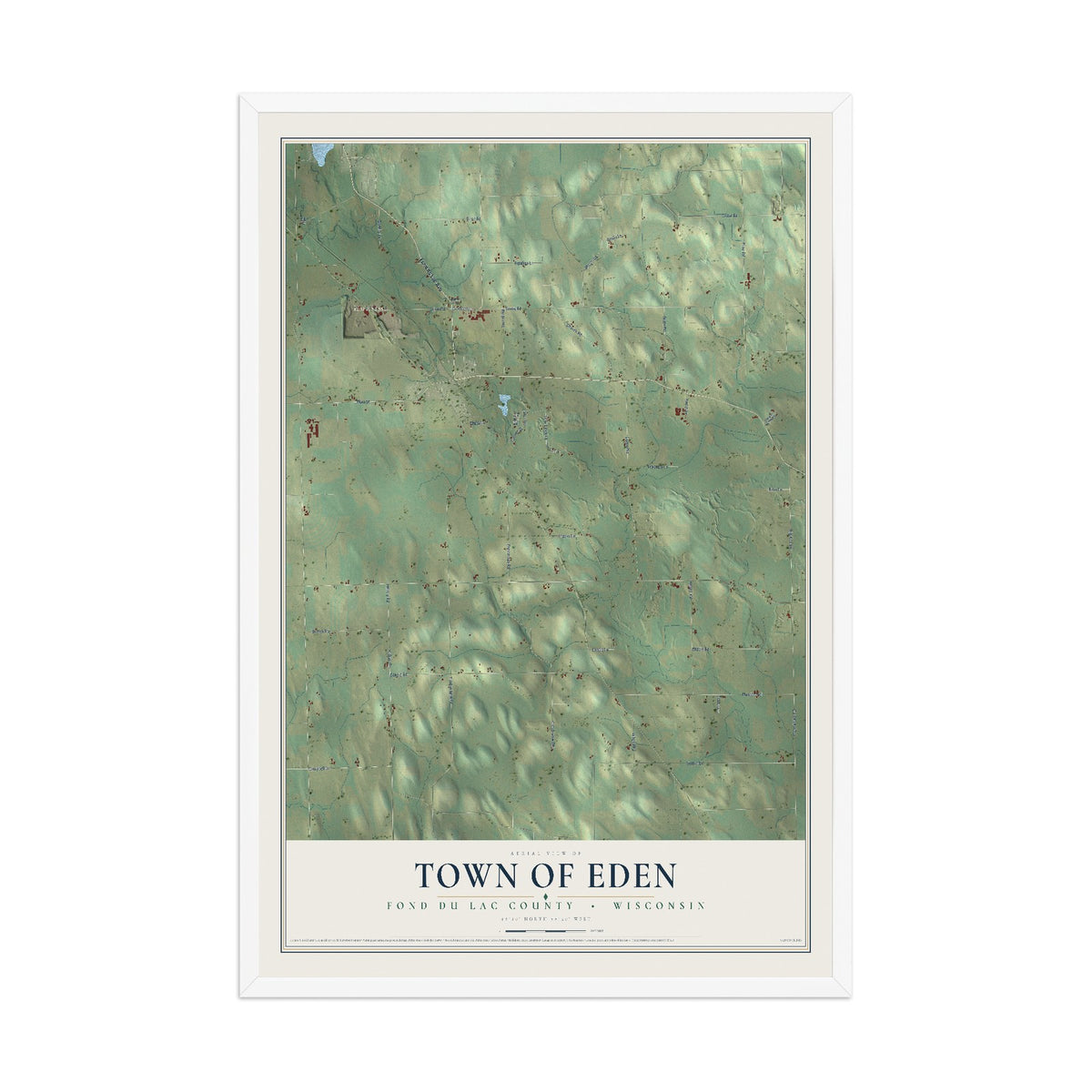 Map of the Town of Eden, Fond du Lac County, Wisconsin, 12 x 18 inch print in a white wood frame