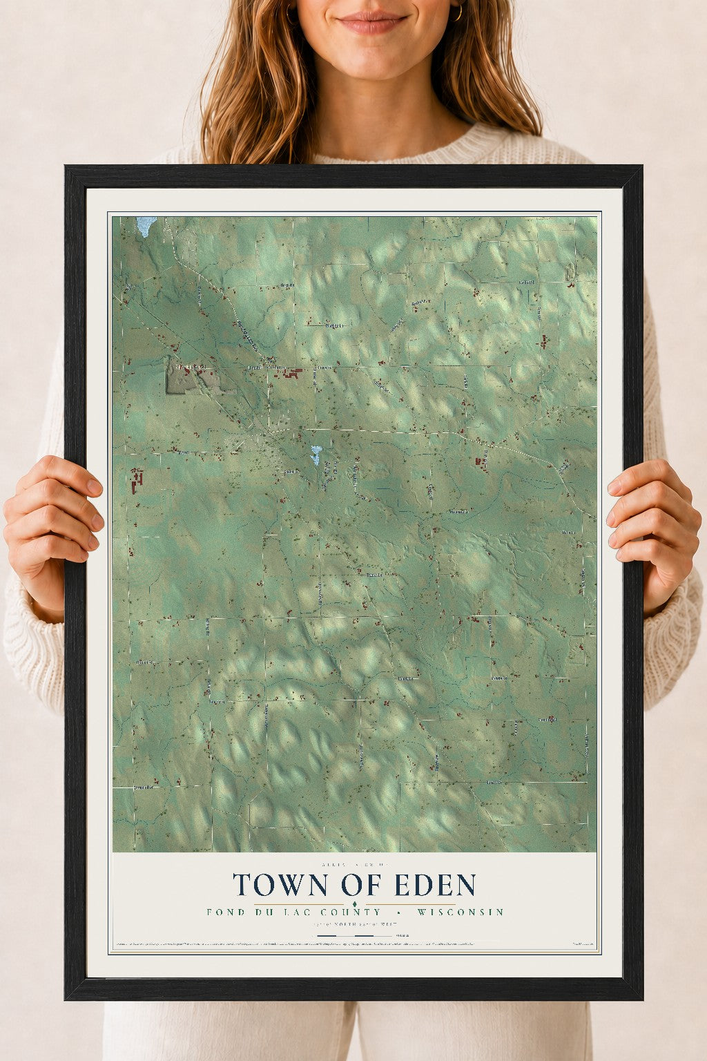 Map of the Town of Eden, Fond du Lac County, Wisconsin, 18 x 24 inch print in a black wood frame