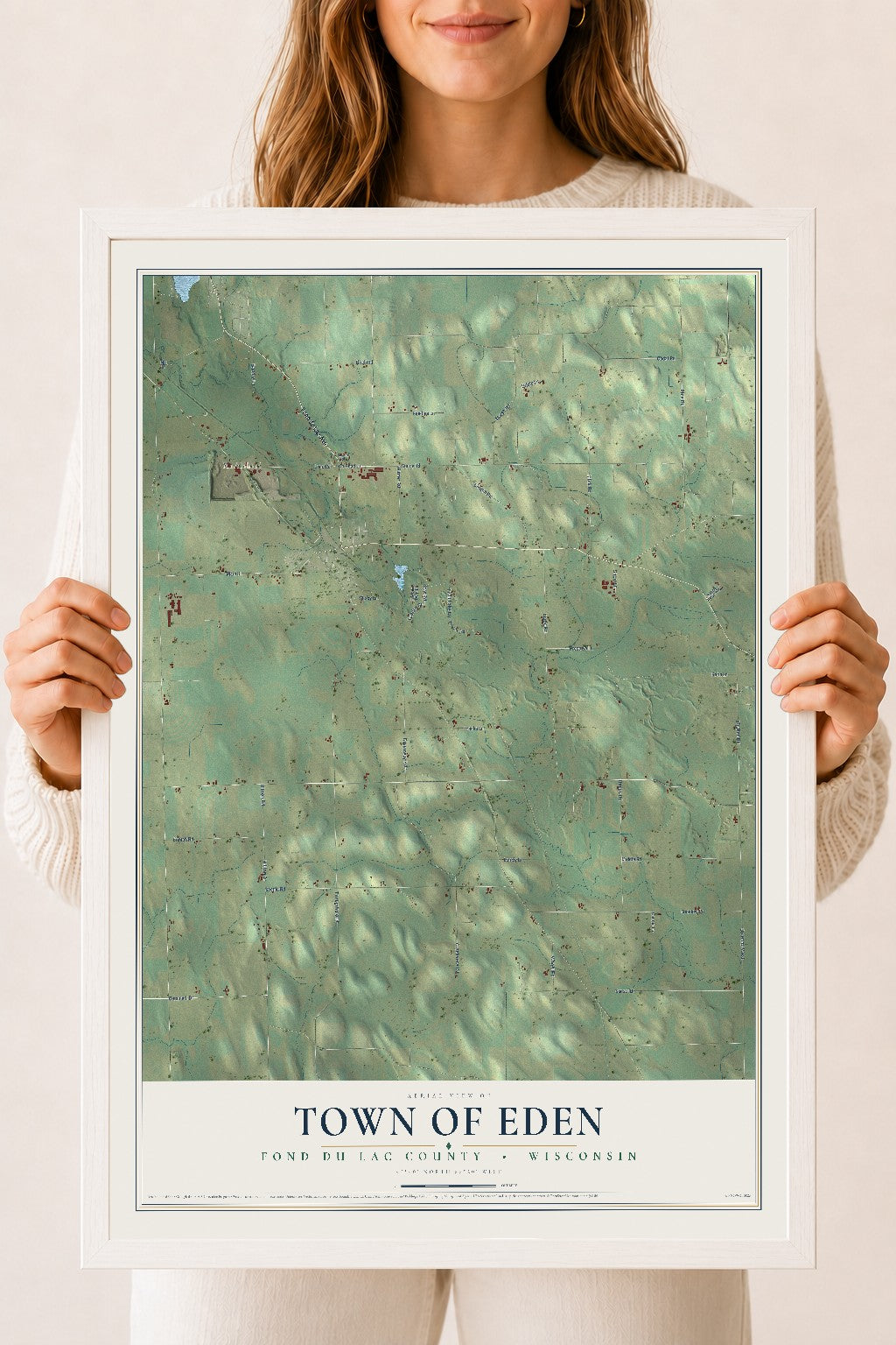 Map of the Town of Eden, Fond du Lac County, Wisconsin, 18 x 24 inch print in a white wood frame