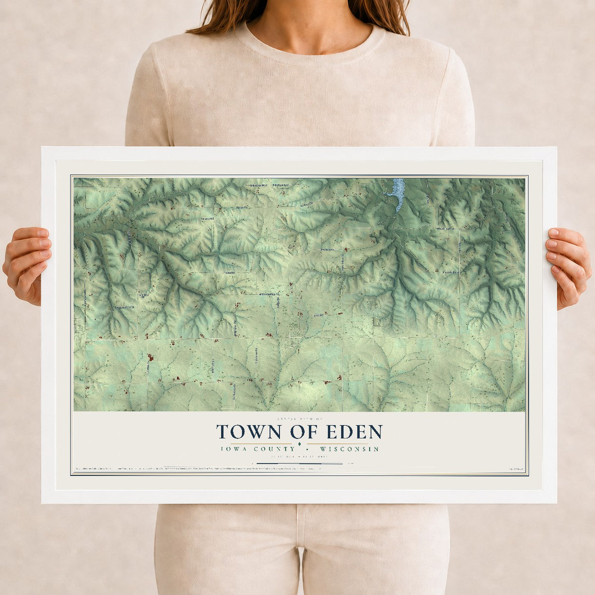Map of the Town of Eden, Iowa County, Wisconsin, 12 x 18 inch print in a white wood frame