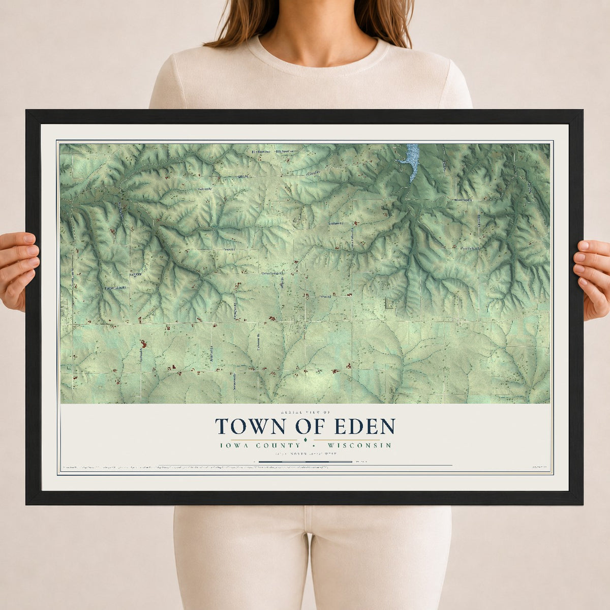 Map of the Town of Eden, Iowa County, Wisconsin, 18 x 24 inch print in a black wood frame