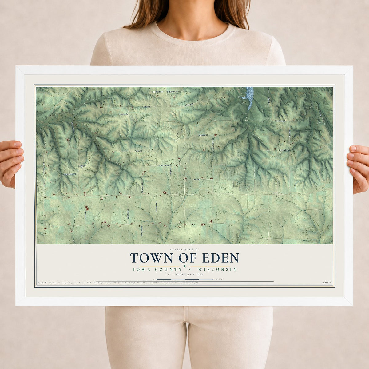 Map of the Town of Eden, Iowa County, Wisconsin, 18 x 24 inch print in a white wood frame