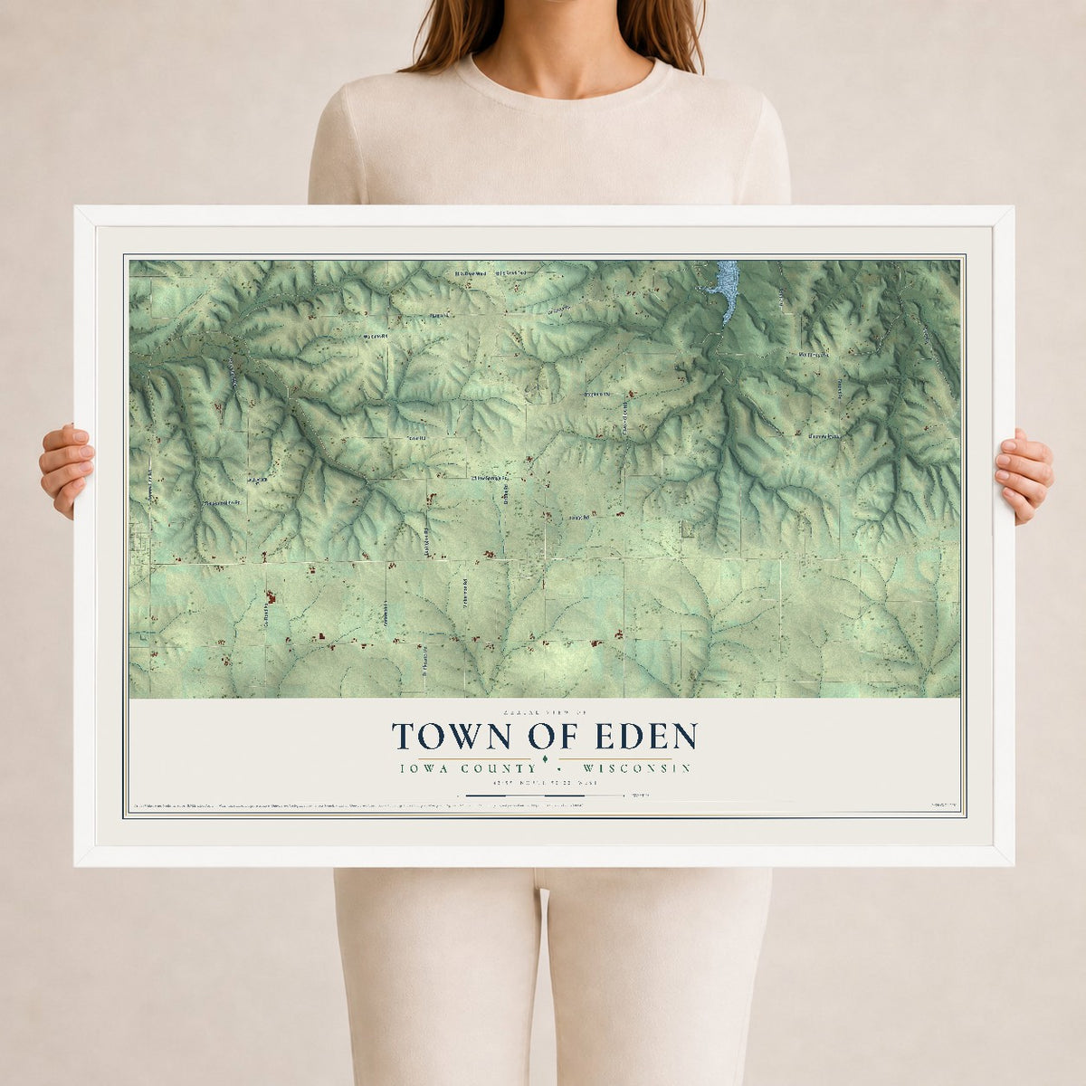 Map of the Town of Eden, Iowa County, Wisconsin, 24 x 36 inch print in a white wood frame