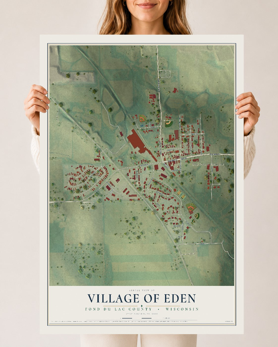 Map of Eden, Wisconsin, 24 x 36 inch unframed archival matte print