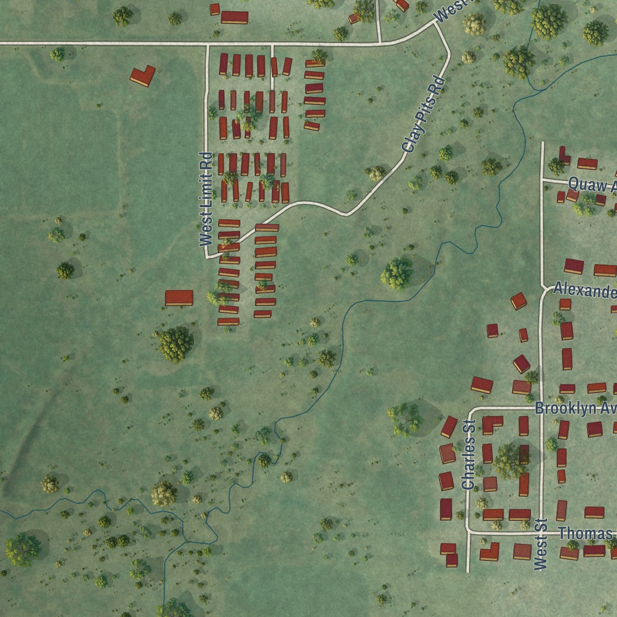 Second close-up of the map of Edgar, Wisconsin print showing more streets and buildings