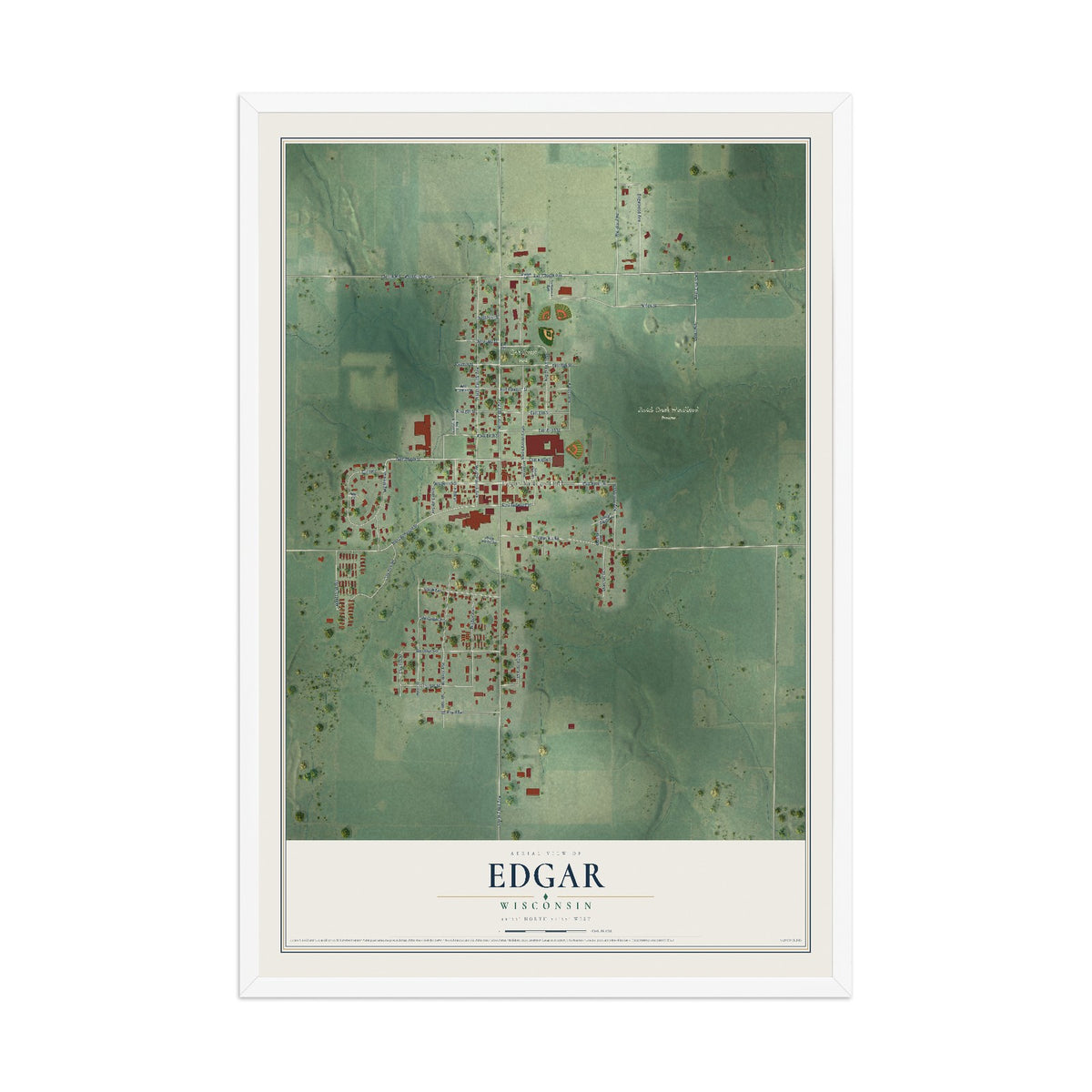 Map of Edgar, Wisconsin, 12 x 18 inch print in a white wood frame