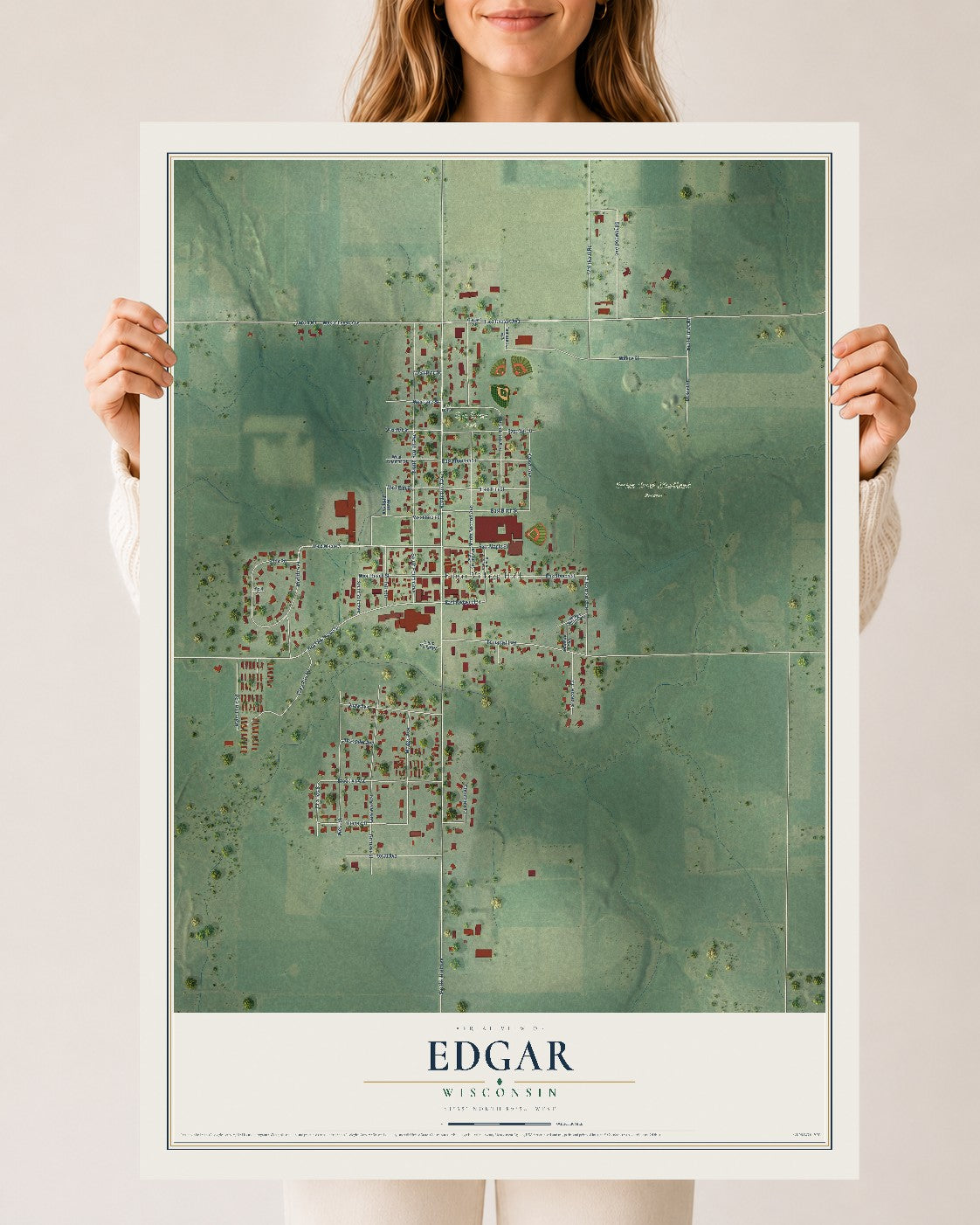 Map of Edgar, Wisconsin, 24 x 36 inch unframed archival matte print