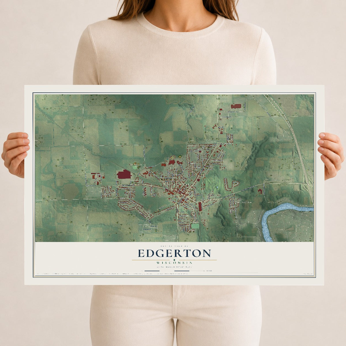 Map of Edgerton, Wisconsin, 12 x 18 inch unframed archival matte print