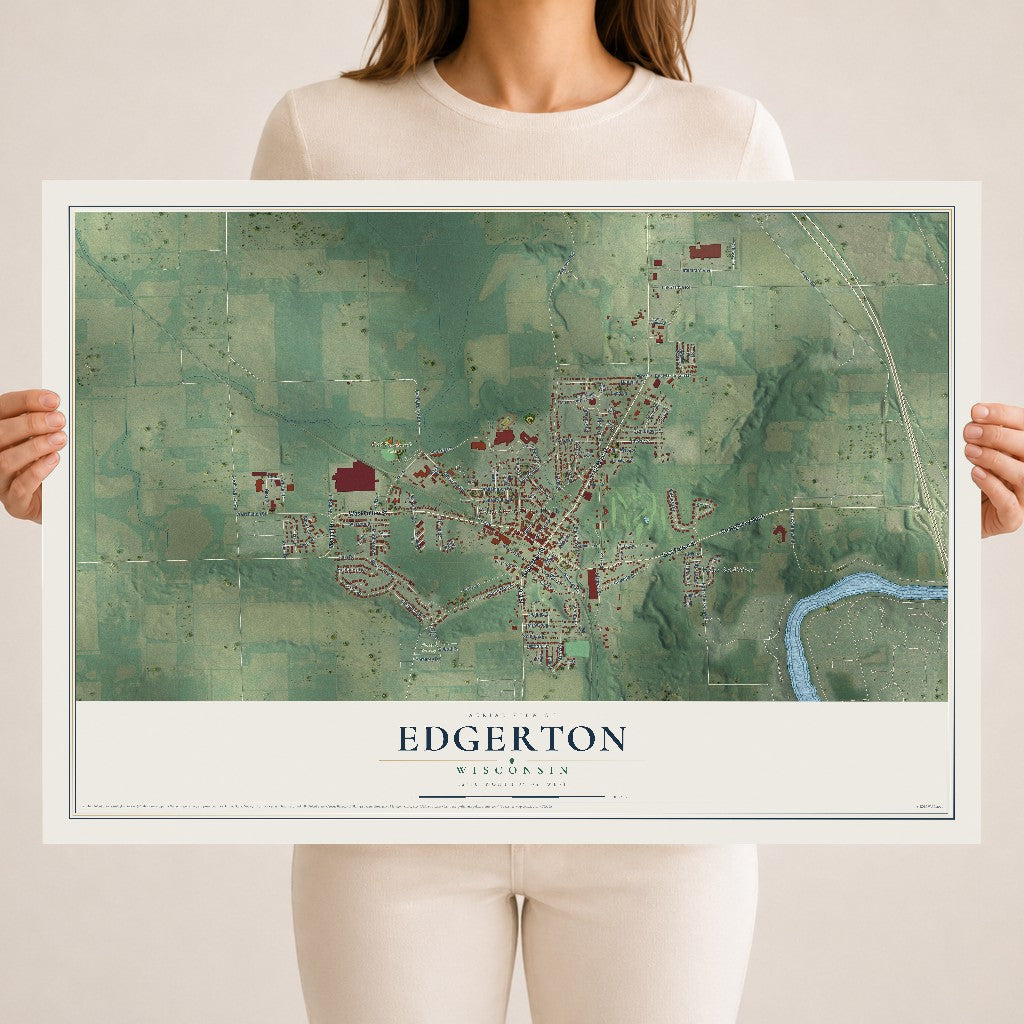 Map of Edgerton, Wisconsin, 18 x 24 inch unframed archival matte print