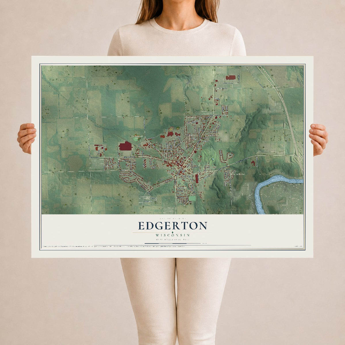 Map of Edgerton, Wisconsin, 24 x 36 inch unframed archival matte print