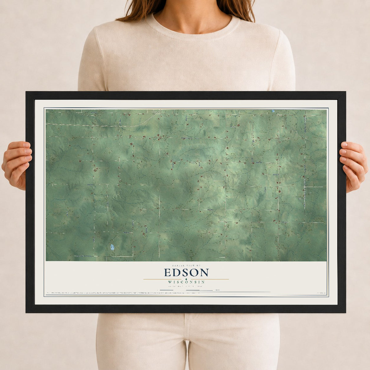 Map of Edson, Wisconsin, 12 x 18 inch print in a black wood frame
